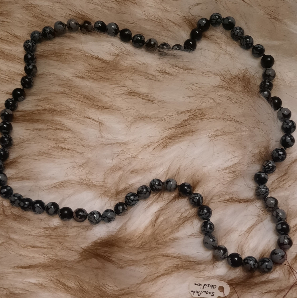 26.5 inch Snowflake Obsidian hand-knotted necklace